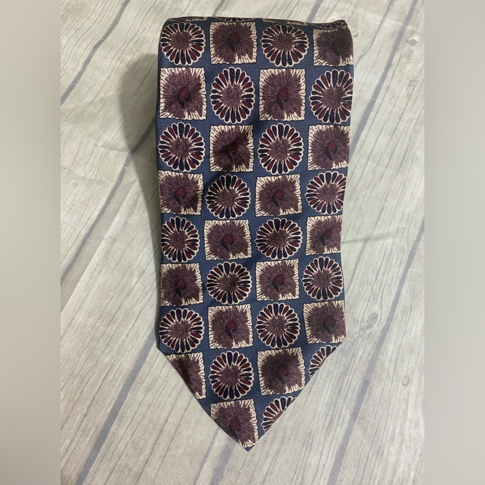 Sutter & Grant Neck Tie Mens Silk Navy Blue Burgundy Artsy Geometrical Floral